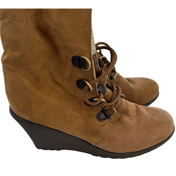 Route 66 Womens Size 9.5 Brown Suede Ankle Boots High Heels Lamb's Lined - Picture 2 of 12